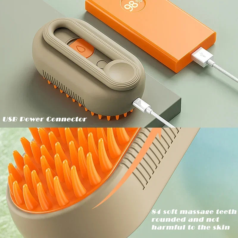 3-in-1 Steam Cat Brush Pet Hair Remover Vaporizer Grooming Comb with Massage Spray for Cats Durable Cleaning Tool